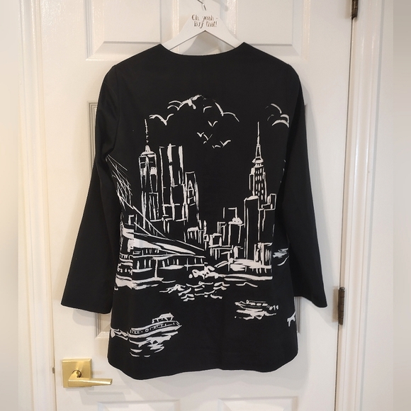 LIKE NEW Lafayette 148 New York Skyline Blazer Sz 10 Black White Brooklyn Bridge - Picture 3 of 6